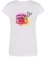 Koszulki i topy damskie - T-Shirt damski nadruk Aparat Kolorowe Tło r.L - miniaturka - grafika 1