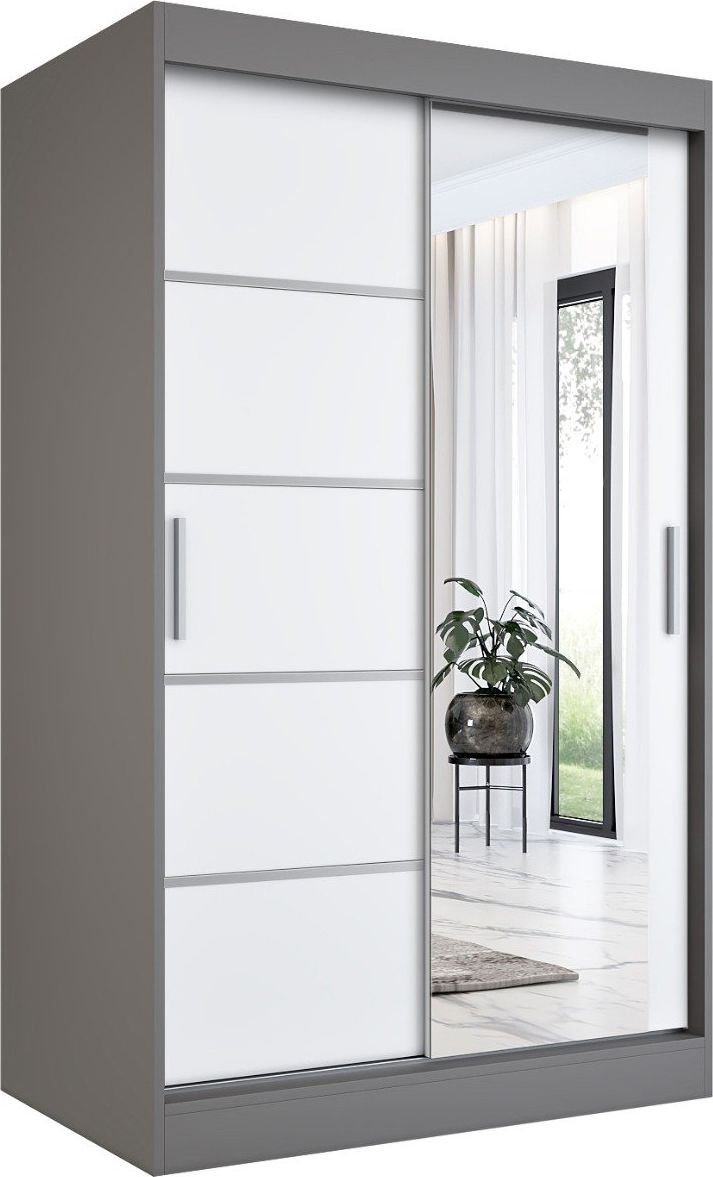 MKPOL Szafa przesuwna MODUO COMFORT 2 120 antracyt/biała mat z lustrem