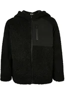 Kurtki i płaszcze dla chłopców - Urban Classics Boy's chłopięca kurtka z kapturem, Sherpa Zip Jacket, czarna, 110/116, czarny, 110-116 - miniaturka - grafika 1