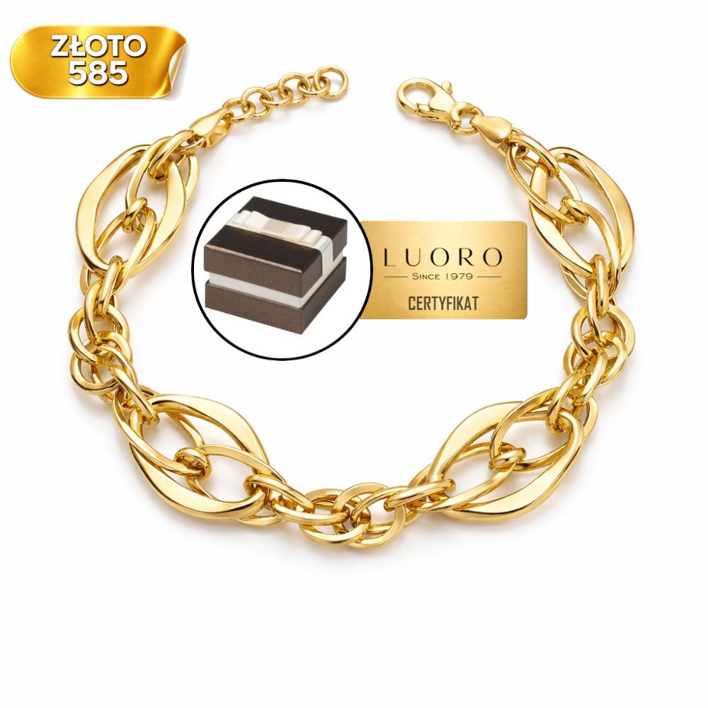 BRANSOLETKA ZŁOTA 585 14K DUŻE OGNIWA 19 CM REGULOWANA ELEGANCKA