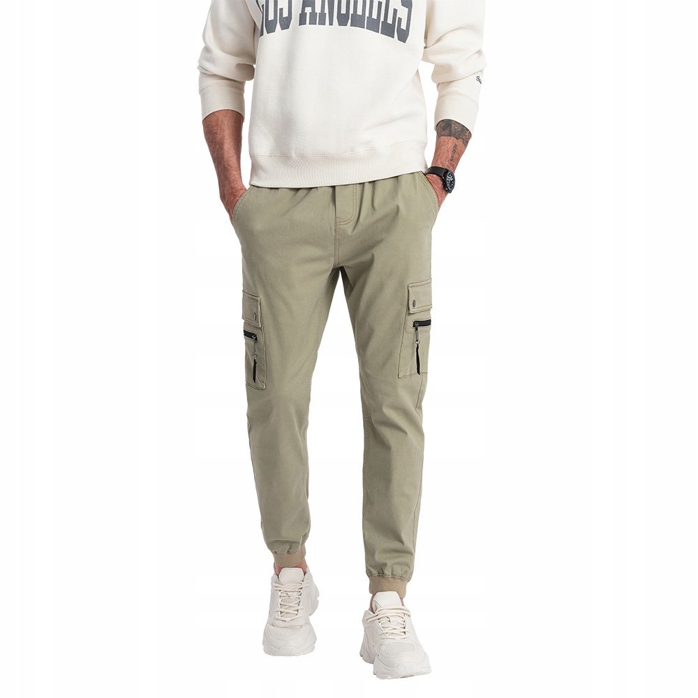 Męskie spodnie JOGGERY zapinane kieszenie cargo khaki V1 OM-PAJO-0125 XXL
