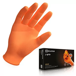 Rękawice nitrylowe MERCATOR GoGrip Orange, jednorazowe, bezpudrowe, rozmiar: XL - 50 sztuk, bez lateksu 2x grubsze rękawice nitrylowe, faktura diamentowa - Rękawice robocze - miniaturka - grafika 1