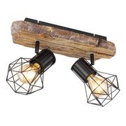 Lampy sufitowe - Globo Priska 54017W-2 plafon lampa sufitowa spot 2x60W E27 czarny/drewniany - miniaturka - grafika 1