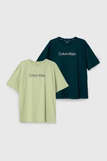 Piżamy dla dziewczynek - Calvin Klein Underwear t-shirt piżamowy bawełniany dziecięcy 2-pack kolor zielony z nadrukiem - grafika 1