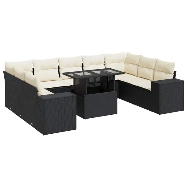 Zestaw mebli ogrodowych z rattanem PE, czarny, wymiary: 62 x 62 x 69 cm