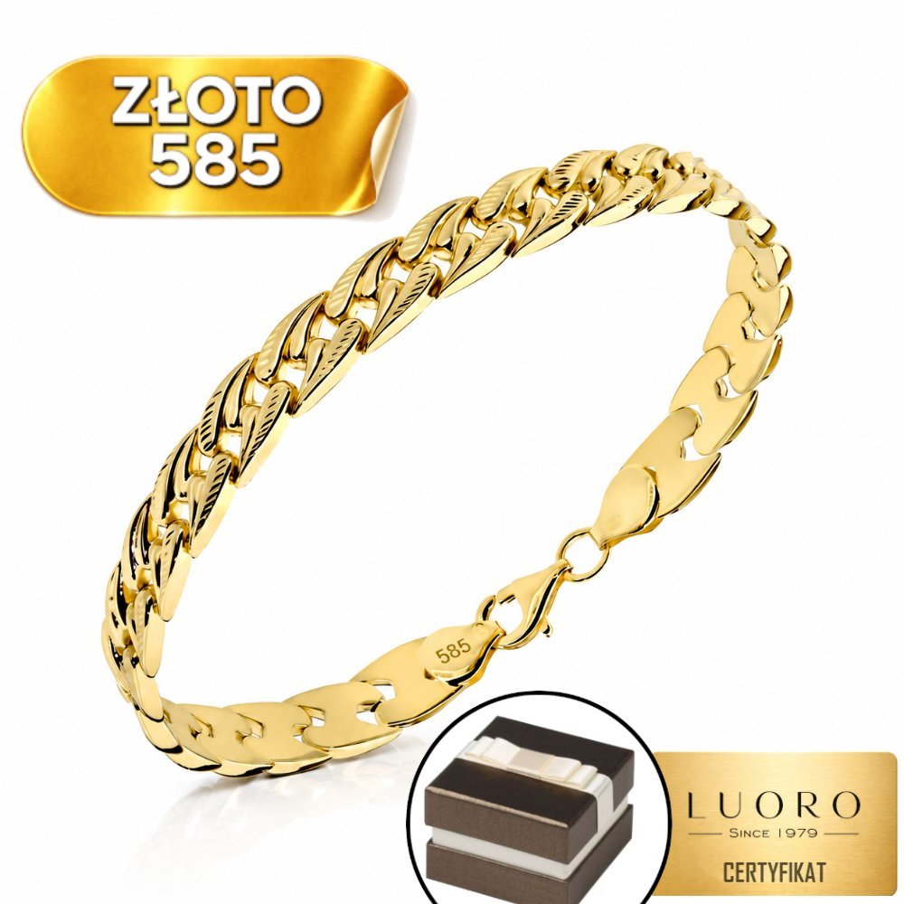 BRANSOLETKA ZŁOTA 585 14K WARKOCZ DIAMENTOWANIE 19 CM ELEGANCKA