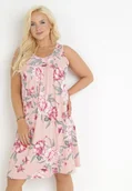 Sukienki - Różowa Trapezowa Sukienka Midi w Kwiaty Lexani - miniaturka - grafika 1