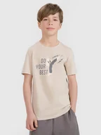 Koszulki dla chłopców - 4F T-shirt regular z nadrukiem chłopięcy - beżowy 122 (6-7 lat) - miniaturka - grafika 1