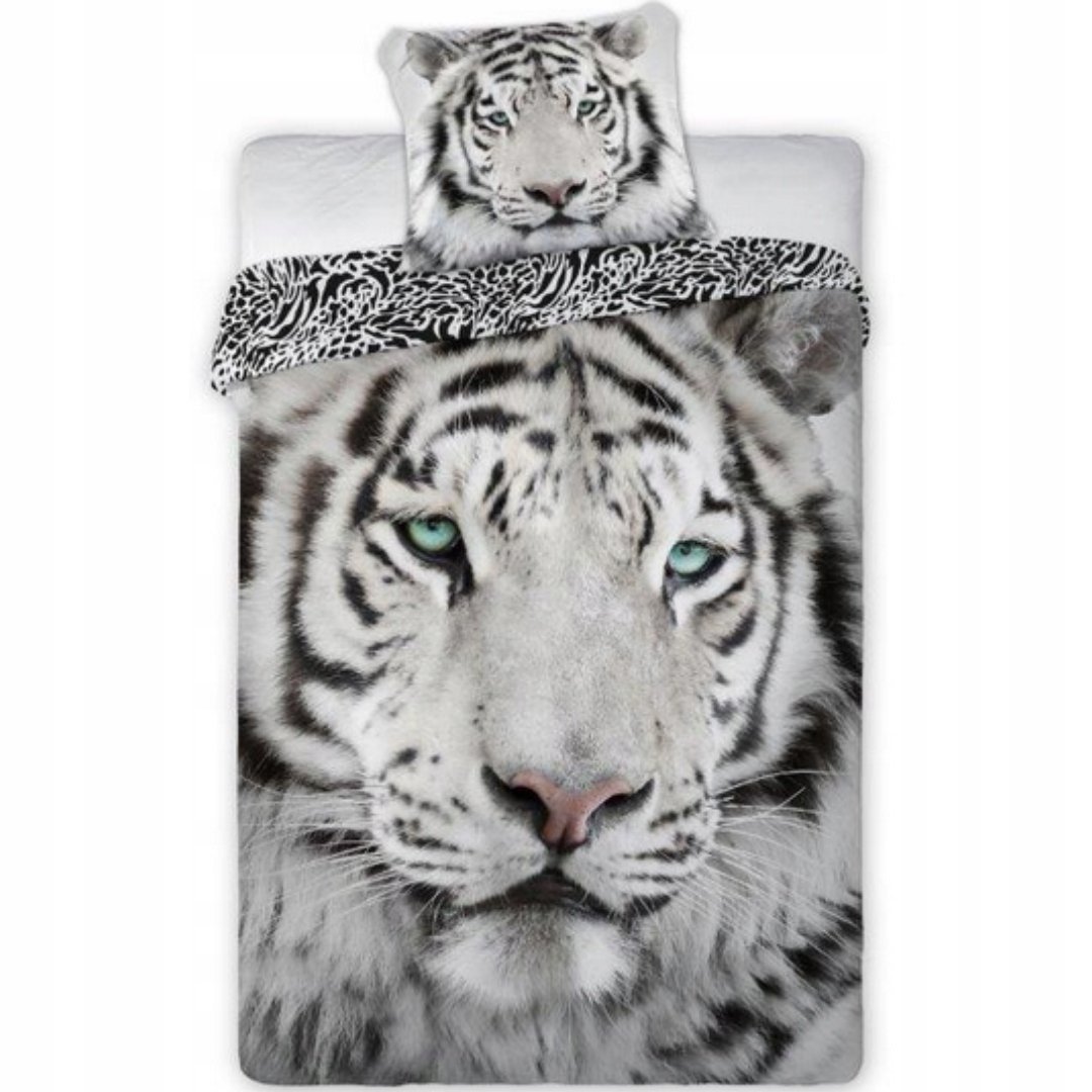Pościel 140x200 70x90 Tygrys Biały Realistyczny Nadruk Bawełna Na Zamek