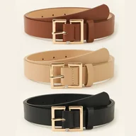 Paski - TEMU Kobiecy Pasek z Kwadratową Klamrą - Złociste Ozdoby i Błyszcząca Sprzączka, Regulowany Brązowy/Beżowy/Czarny Pas do Codziennych Stylizacji, - miniaturka - grafika 1