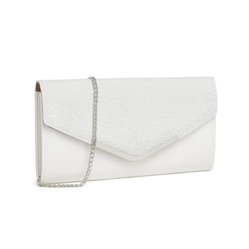 Miss Lulu Clutch damska torebka wieczorowa, elegancka torebka łańcuszkowa, torebka na ramię, torebka na ramię, dla dziewcząt, mała torba na ramię, Biała końcówka
