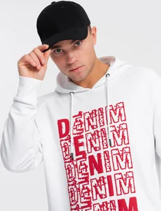 Ombre Nierozpinana męska bluza kangurka z kapturem i nadrukiem - biała V3 OM-SSPS-0158 XXL - Bluzy męskie - miniaturka - grafika 1