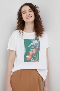 Koszulki i topy damskie - Benetton United Colors of United Colors of t-shirt bawełniany kolor biały - grafika 1