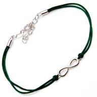 Bransoletki - Srebrna bransoletka 925 nieskończoność zielony sznurek - miniaturka - grafika 1
