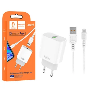 ŁADOWARKA SIECIOWA 3,6A 18W BIAŁA DENMEN + KABEL IPHONE 3600mA FAST CHARGING DC07L - Ładowarki do telefonów - miniaturka - grafika 1