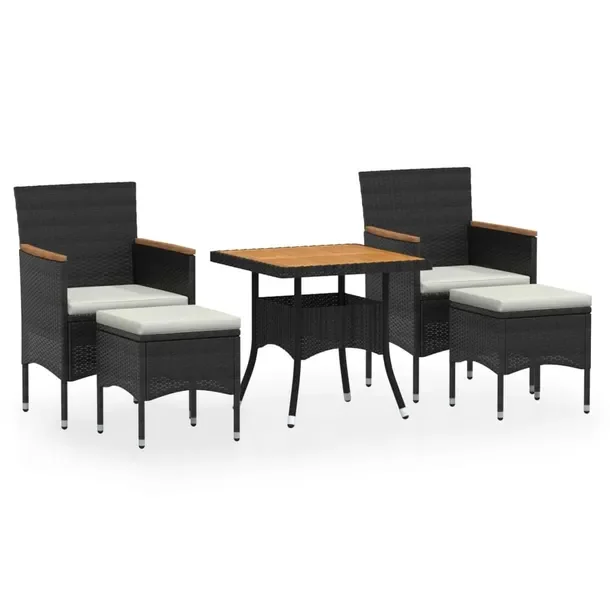 Zestaw Mebli Ogrodowych Rattanowych Czarny 80x80x75 cm + Krzesła 53x58x84