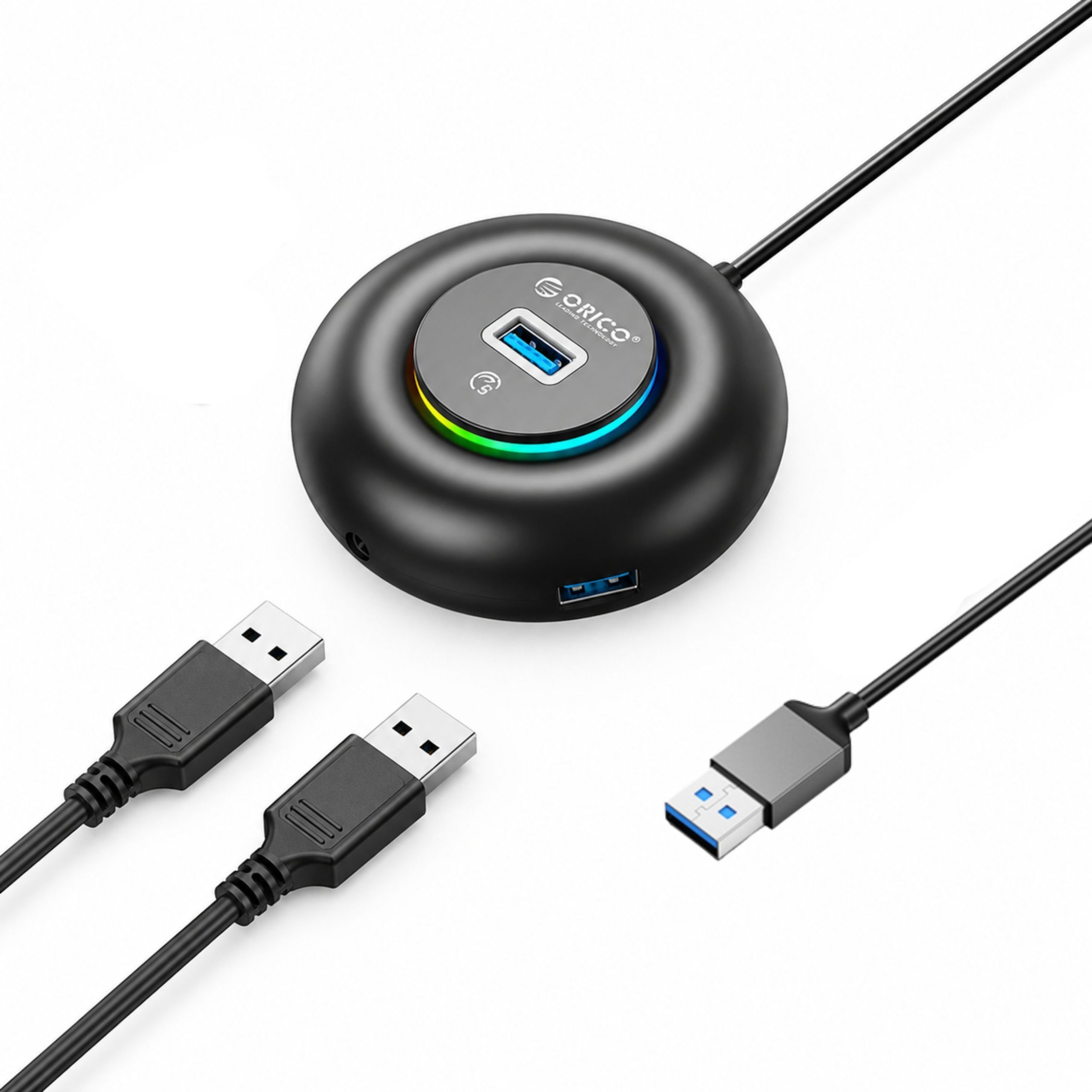 HUB USB Orico YXR4-U3 RGB 4-portowy USB-A 3.0 z portem audio/mikrofonowym 0,3 m - black 6941788805521