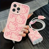 Etui i futerały do telefonów - TEMU Etui na telefon: Sanrio, zestaw 5 szt., w tym 1 różowe etui z grafiką + 1 ochrona na ładowarkę + 1 opaska na kabel + 2 ochrony na kable. - miniaturka - grafika 1