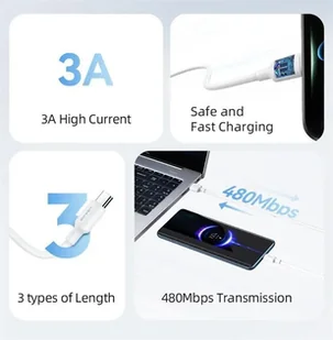 Kabel USAMS US-SJ603 U84 3A USB-C do USB-A 3m biały - Kable USB - miniaturka - grafika 1