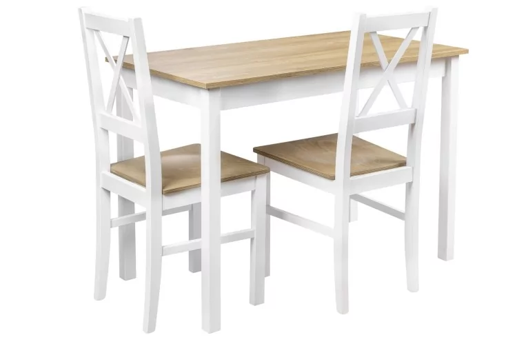 Zestaw stół z 2 krzesłami do kuchni jadalni X001 Biały/Dąb Grandson
