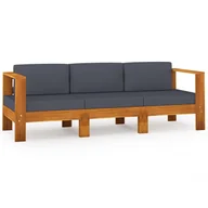 Meble ogrodowe - vidaXL 3-osobowa sofa ogrodowa z ciemnoszarymi poduszkami, akacjowa 3057946 - miniaturka - grafika 1
