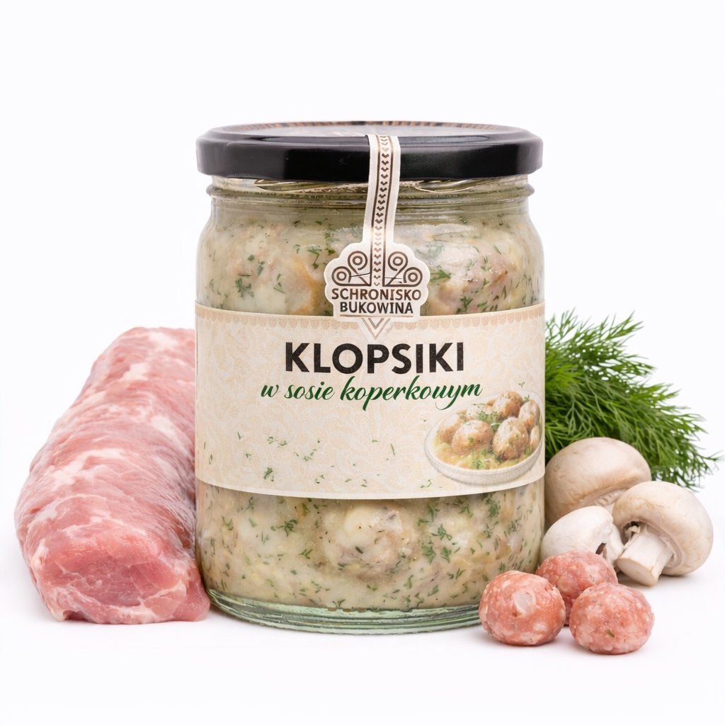 Klopsiki w sosie pieczarkowym 380 g - Schronisko Bukowina