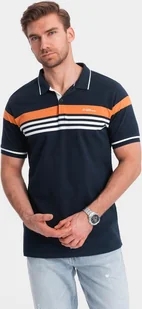 Ombre Dopasowana koszulka męska polo z dwukolorowymi pasami granatowa V1 OM-POSS-0127 M - Koszulki męskie - miniaturka - grafika 1