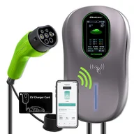 Ładowarki samochodowe - Qoltec Stacja ładowania EV 2w1 Typ2 22kW Wi-fi LCD 2 Karty EV 3 fazy Wallbox Hotel system 5m - miniaturka - grafika 1
