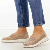 Mokasyny damskie - Nude ażurowe mokasyny damskie Sergio Leone Mk097H - miniaturka - grafika 1