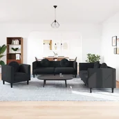 Sofy i kanapy - 3-częściowy komplet wypoczynkowy z poduszkami, czarny, aksamit - miniaturka - grafika 1