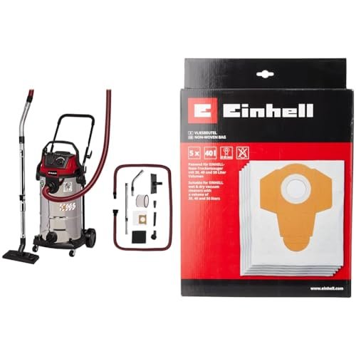 Odkurzacz do pracy na mokro/sucho Einhell TE-VC 2340 SACL 2342470 40l & Einhell 2351195 Worek Do Odkurzacza Einhell Na Mokro i Sucho Z Włókniny, 40 L / 5 Sztuk, Biały