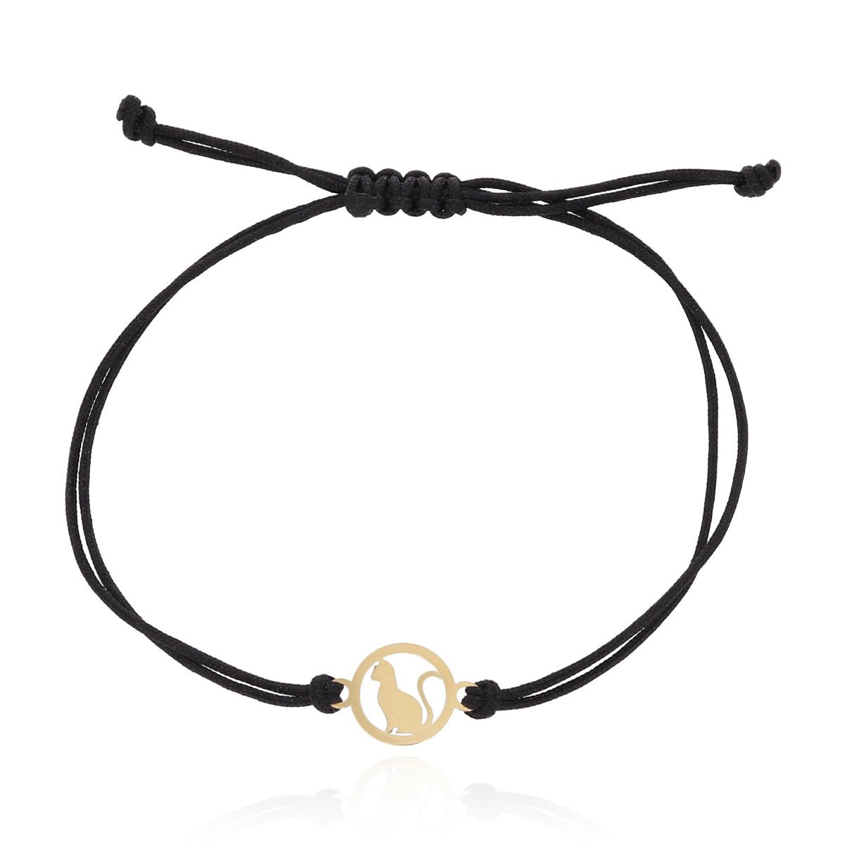 Bransoletka czarny sznurek kotek w kółku pr. 585