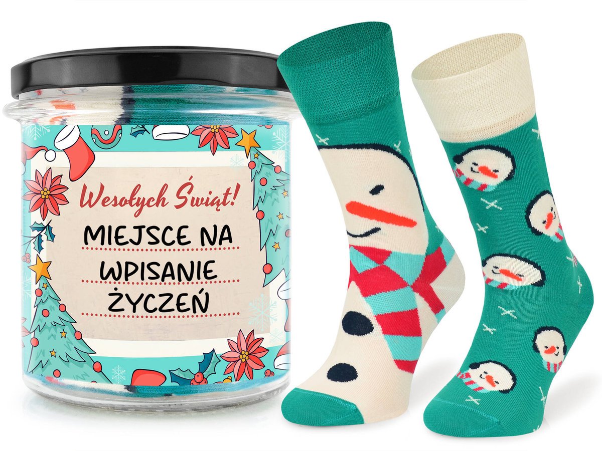 Świąteczne Skarpety Bałwanek W Szklanym Słoiku Z Etykietą Na Życzenia 39-42