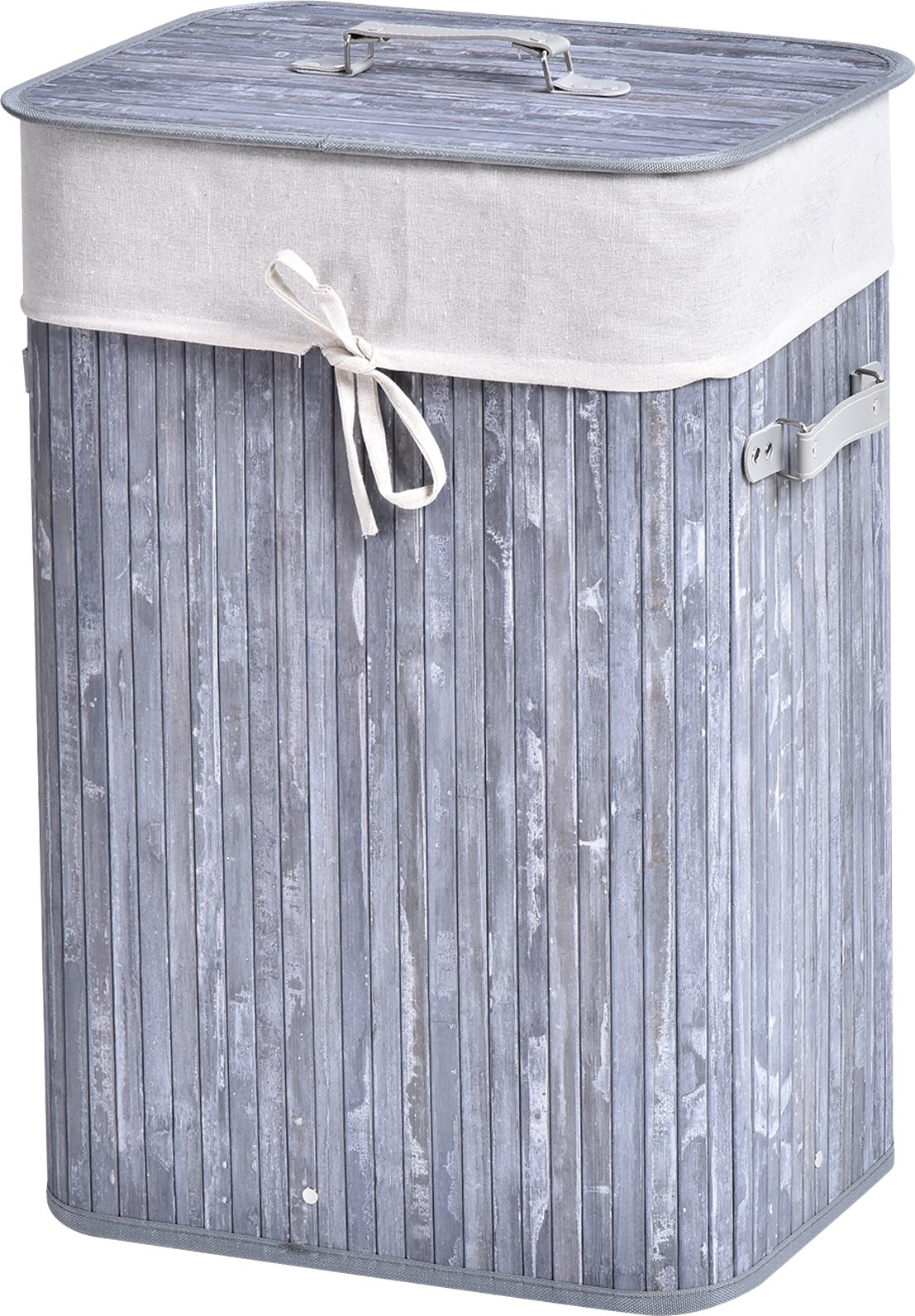 HOMCOM Kosz na pranie, pojemnik na pranie, pojemnik na pranie z pokrywą, płócienny worek na pranie, worek na pranie z uchwytami, bambusowy, składany, 72 l, szary, 40 x 30 x 60 cm