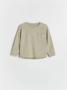 Reserved - Bawełniany longsleeve z nadrukiem - ciemnozielony - Bluzki dla niemowląt - miniaturka - grafika 1