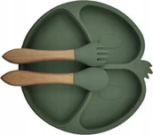 Miseczki i talerzyki dla dzieci - Zestaw Talerz talerzyk przyssawka łyżka widelec BLW SILIKON PREZENT #cool_items - miniaturka - grafika 1