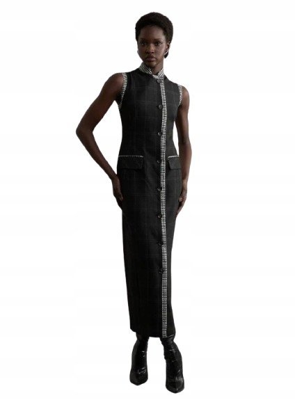 KAREN MILLEN CZARNA SUKIENKA PROSTA DLA NISKICH Z WEŁNĄ 38 B1C