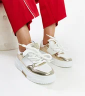 Sneakersy damskie - Biało-złote sneakersy na wysokiej platformie Farkas-37 - miniaturka - grafika 1