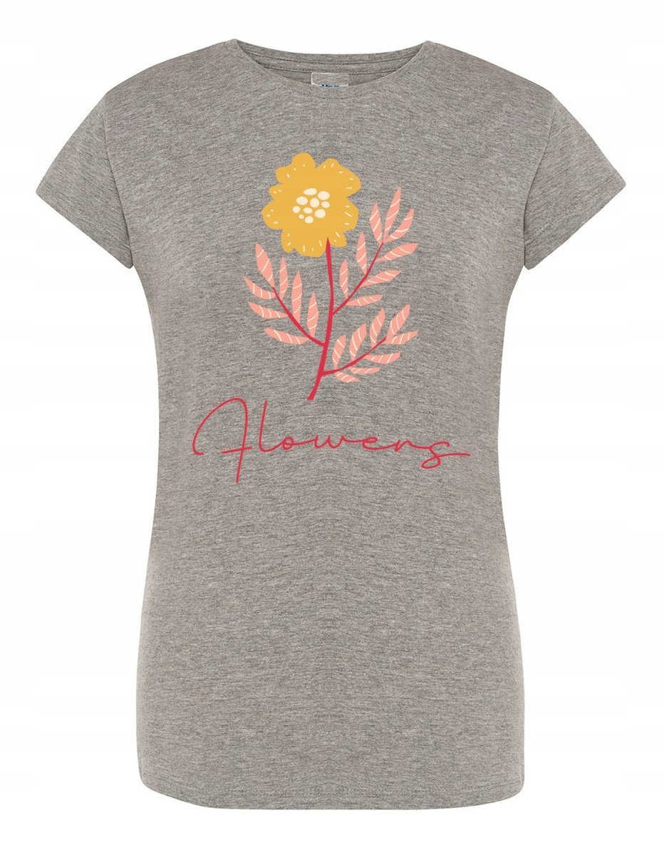T-Shirt damski modny nadruk Flowers Kwiaty r.M