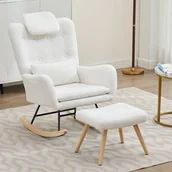 Fotele - Fotel bujany z podnóżkiem - 73 x 92 x 102 cm - Podłokietniki i zagłówek - Tkanina welurowa Teddy - Biały - miniaturka - grafika 1