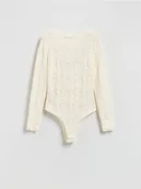 Body - Reserved - Koronkowe body z długimi rękawami - złamana biel - miniaturka - grafika 1
