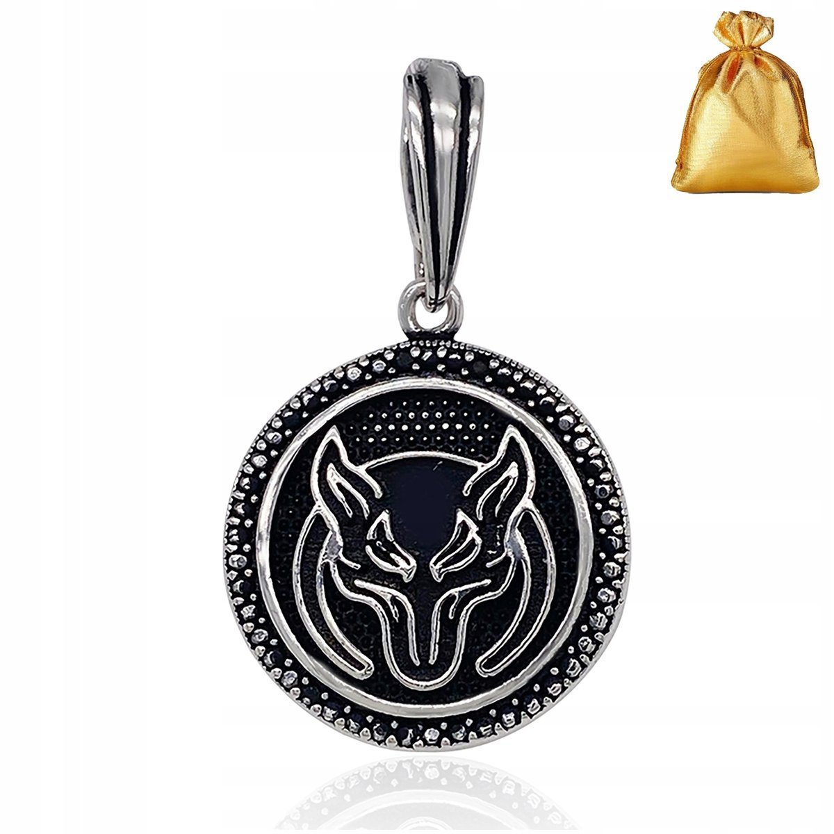 Srebrna Męska Oksydowana Zawieszka Wisiorek Wilk Srebro Pr. 925 Na Prezent