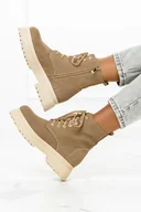 Botki damskie - Beżowe botki skórzane na platformie workery sznurowane PRODUKT POLSKI Casu 2712-40 - miniaturka - grafika 1