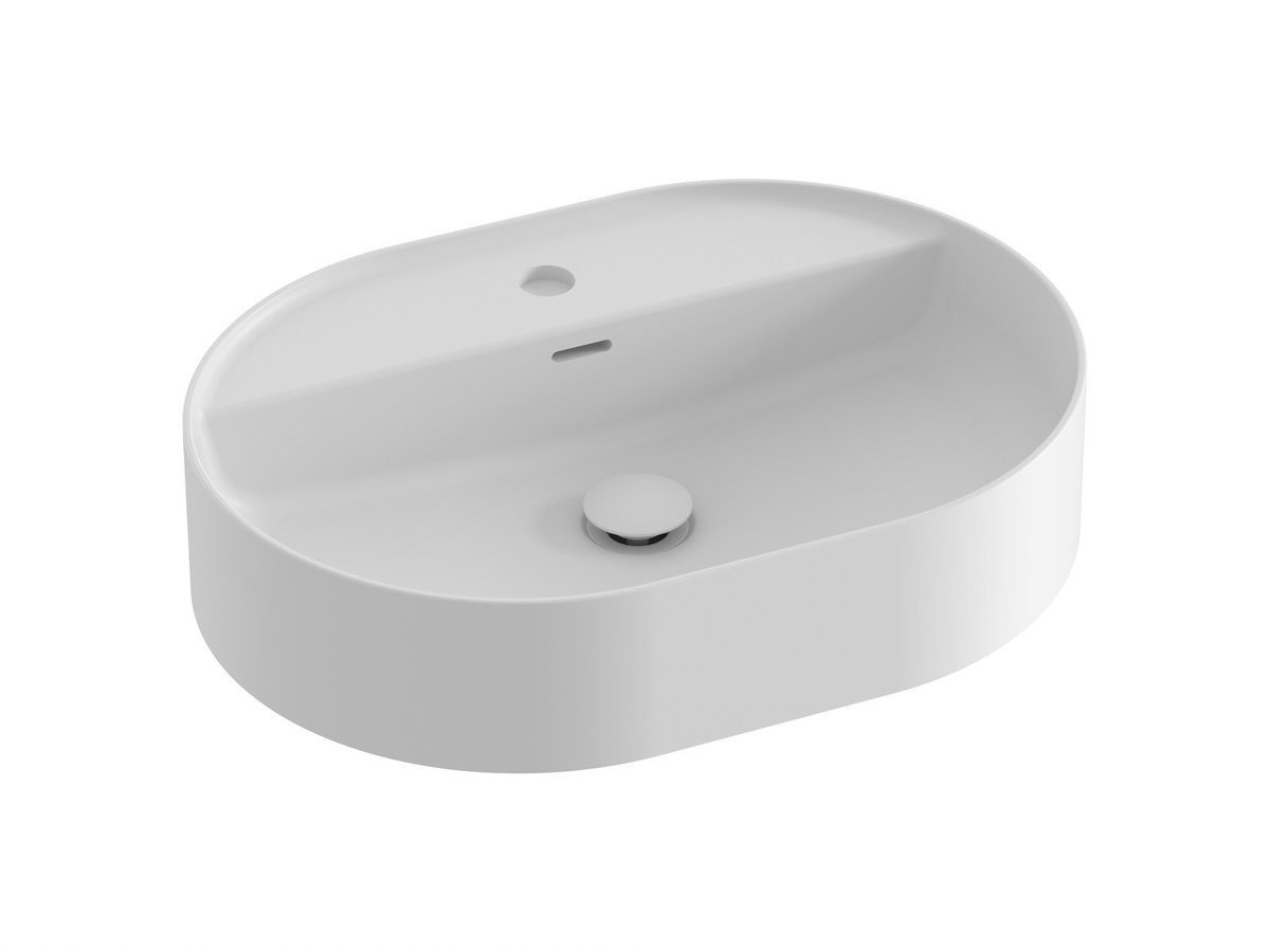 Ravak Owalna umywalka ceramiczna nablatowa Ceramic O Slim 550 z półką biały mat 1szt