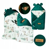 Rożki i beciki - Otulacz do fotelika samochodowego i gondoli Flumi – ciepły kocyk niemowlęcy na spacery i podróże - leśne zwierzątka, zielony - miniaturka - grafika 1