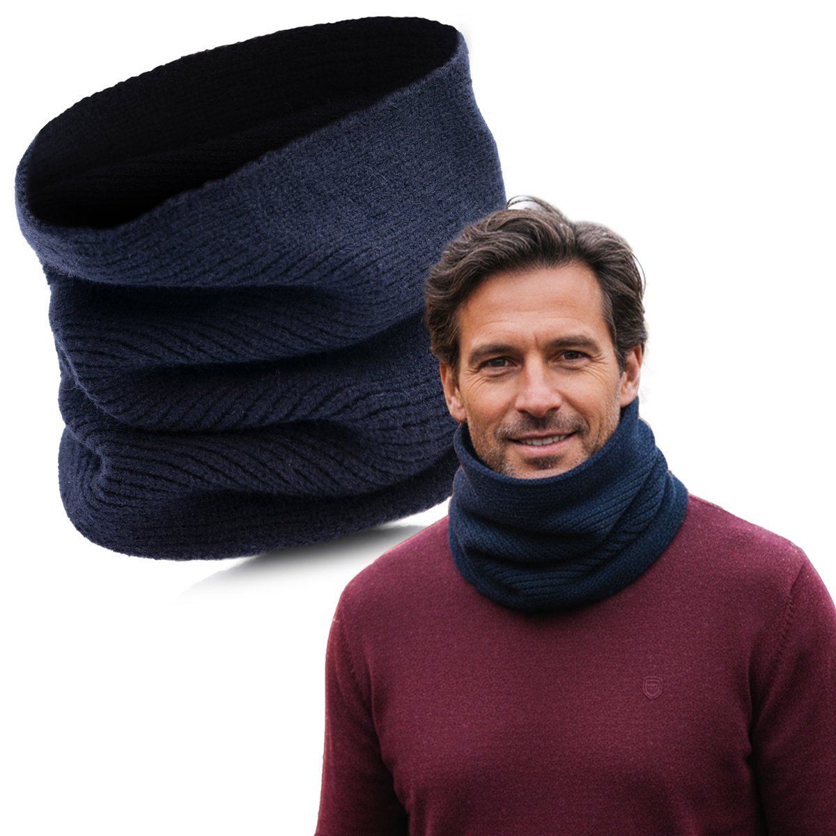 Komin Męski Damski Ciepły Golf na Zimę Granatowy Premium Pako Jeans