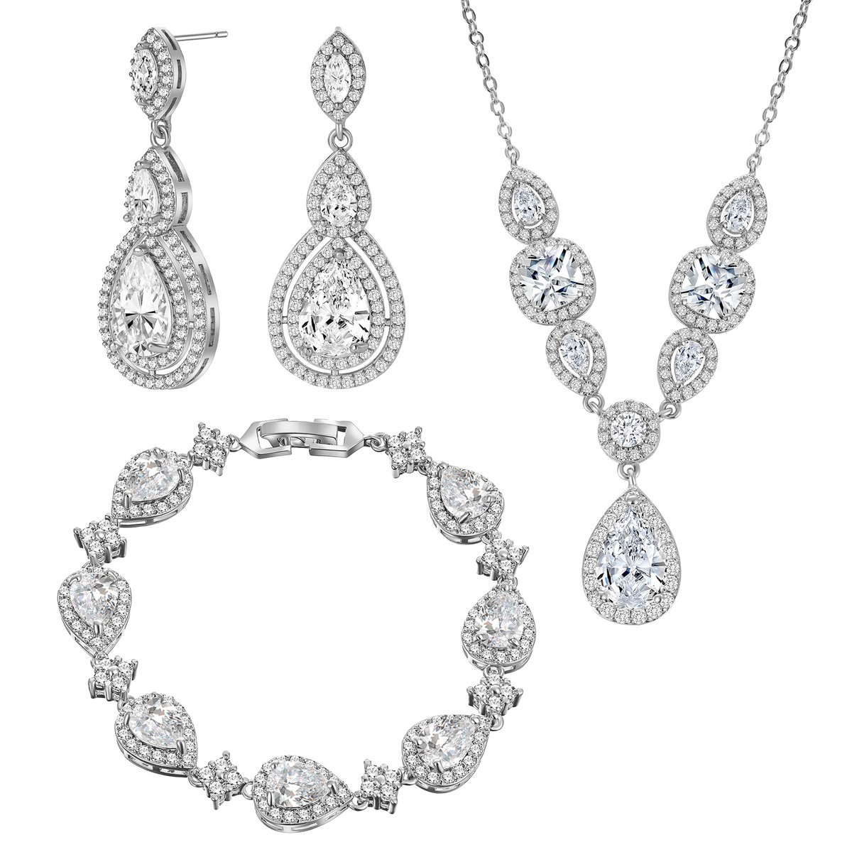 Komplet biżuterii ślubnej, srebrna z cyrkonią sześcienną, LOLA