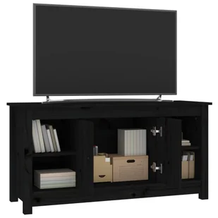 Lumarko Szafka telewizyjna, czarna, 103x36,5x52 cm, lite drewno sosnowe - Szafki RTV - miniaturka - grafika 8