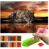 Malowanie po numerach - Haft Diamentowy ARTULIO, Obraz DIY 5D, Diamond Painting, Mozaika diamentowa 40x60cm (Pantera na tle zachodzącego słońca) + zestaw akcesoriów - miniaturka - grafika 1