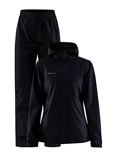 Craft Core Explore Rain zestaw | damskie spodnie przeciwdeszczowe i przeciwdeszczowe XXL | czarne | z podszewką z siatki, dwie kieszenie boczne, regulowany ściągacz na obszyciu i kapturze |